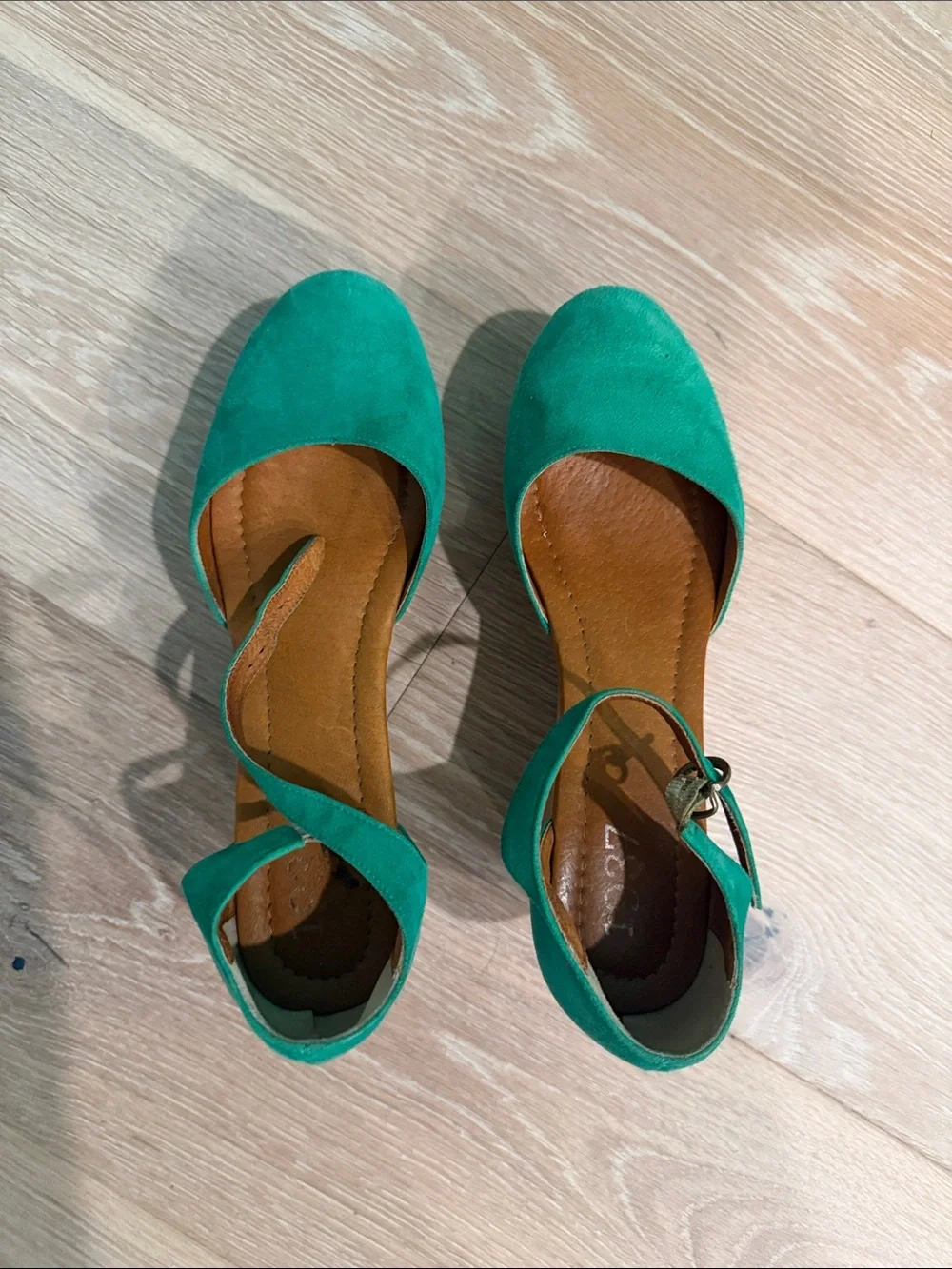 Madewell Teal Suede Wood Wedge Sandals